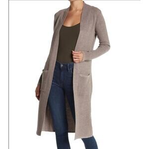 Neutral Deep Beige Women's Sz Large Knit Open Front Duster Cardigan Sweater